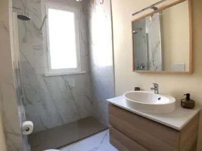 a bathroom with a sink and a shower at Maison Carlotta In Vatican in Rome