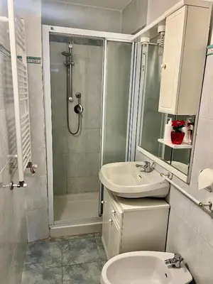 a bathroom with a shower and a sink and a toilet at Monolocale San Giovanni in Rome