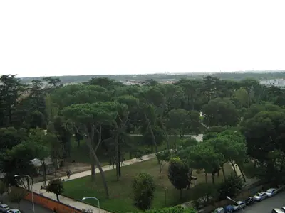 an aerial view of a park with trees and cars at Appia Nuova Holiday B&B in Rome