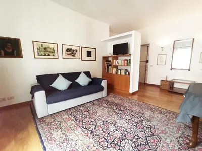 a living room with a couch and a rug at Quiet ApartmentTrastevere in Rome