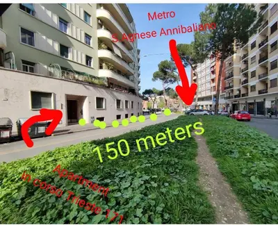 a picture of a street with the words meters at AL171 Tourist Rental close Metro B1 - Sant'Agnese Annibaliano in Rome