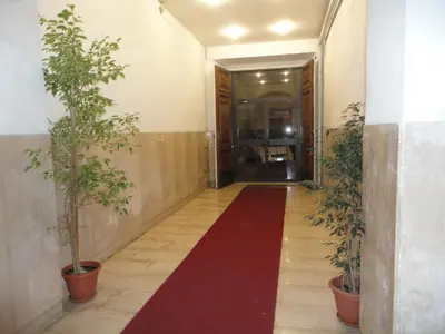 a hallway with plants and a red carpet at B&B Eternal Rome Inn in Rome