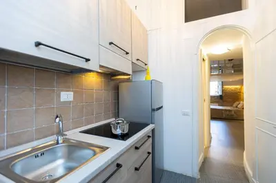 a kitchen with a sink and a refrigerator at Casa Vinia in Rome