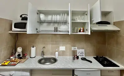 a kitchen counter with a sink and a microwave at Appia Suite in Rome