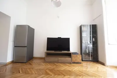 a living room with a television and two refrigerators at Lovely and new apartment near Termini Station in Rome