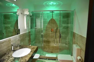 a bathroom with a shower with a sink and a toilet at Minerva Relais in Rome