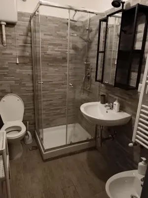 a bathroom with a shower and a toilet and a sink at Romamor 2 in Rome