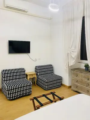 a living room with two chairs and a tv at Bencò House in Rome