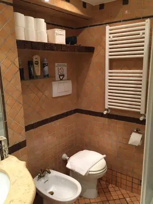a small bathroom with a toilet and a sink at The Avalon in Rome