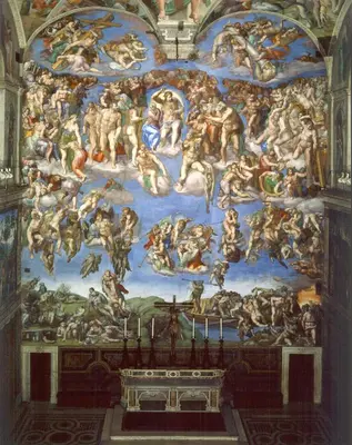a mural on the ceiling of a building with a painting at San Pietro Shabby Chic Apartment in Rome