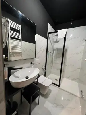 a bathroom with a white sink and a shower at Viminale Domus in Rome