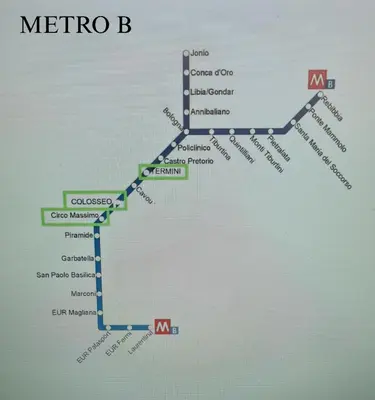 a map of the metro b subway at B&B La stanza di Zoe - Roma Tre Metro B Marconi in Rome