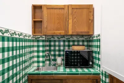 a kitchen counter with a sink and a microwave at Spanish Steps Caesar Suites in Rome