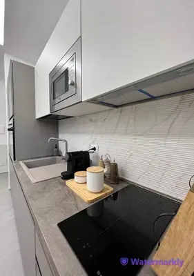 a kitchen with a counter with a sink and a microwave at ITALIANAS Vatican in Rome