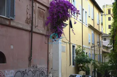 a building with purple flowers hanging off the side of it at Retreat in the Heart of Fori Imperiali in Rome