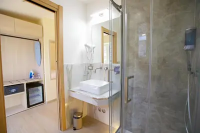 a bathroom with a sink and a shower at Hotel Maximus in Rome
