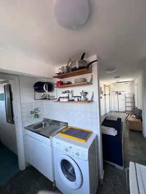 a kitchen with a washing machine and a sink at Appartamento con ampio Terrazzo in Rome