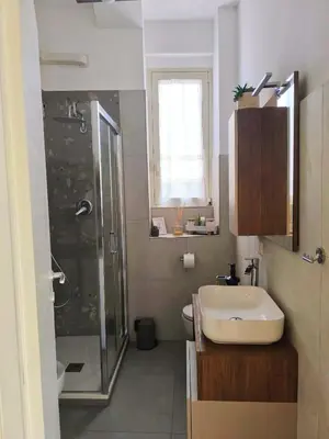 a bathroom with a sink and a shower at Vintage House in Rome