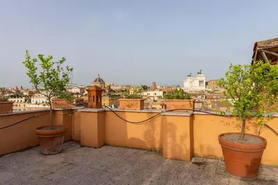 a group of potted plants on a balcony with a city at BrandNew House on the Terrace in Rome