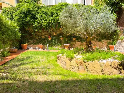 a garden with a tree in the middle of a yard at [Luxury House & Secret Garden] - Strategic location, 100m to Metro B in Rome
