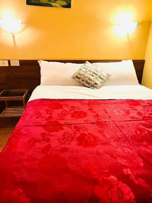 a bed with a red blanket and a pillow on it at Magenta Roma house in Rome
