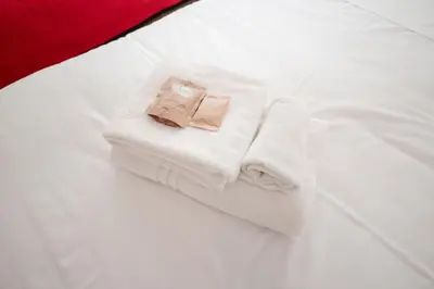 two towels sitting on top of a bed at Vatican Museum Apartment in Rome