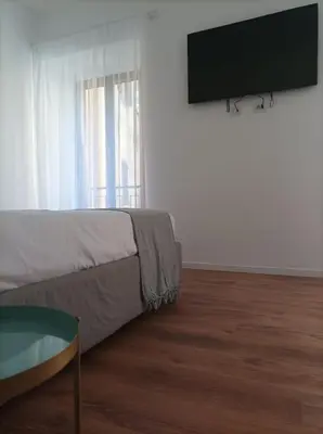 a bedroom with a bed and a flat screen tv at Germanico Apartments in Rome