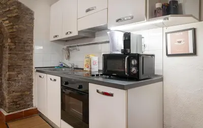 a kitchen with a microwave and a counter top at Casa De' Medici in via Giulia in Rome