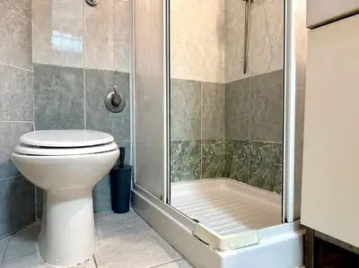 a bathroom with a toilet and a shower at Vaticano - 5 min da stazione in Rome