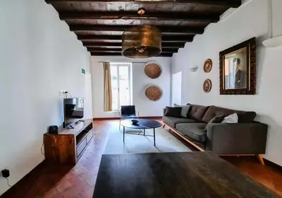 a living room with a couch and a tv at EasyTopStay - Cosy Flat near Castel S Angelo in Rome