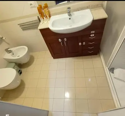 a bathroom with a sink and a toilet at Attico con terrazza Santa Cecilia in Rome