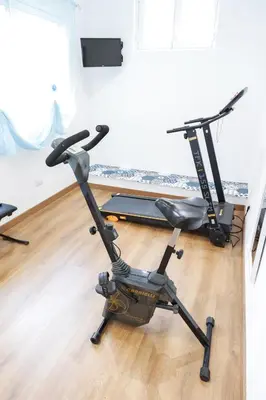 a gym with a exercise bike and a treadmill at Trastevere Magic House Luxury Suite in Rome
