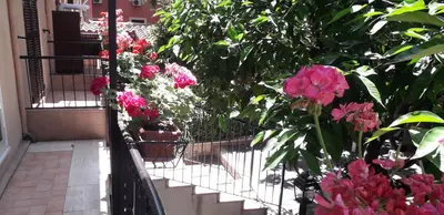 a garden with pink flowers on a balcony at Gioia Guest House in Rome