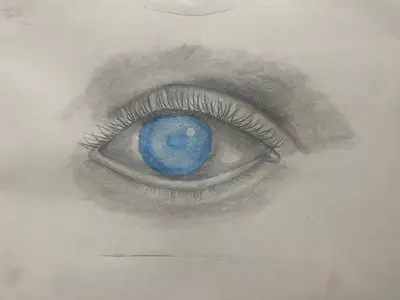 a drawing of a blue eye in a drawing at DOLCE VITA VIMINALE ROOM in Rome