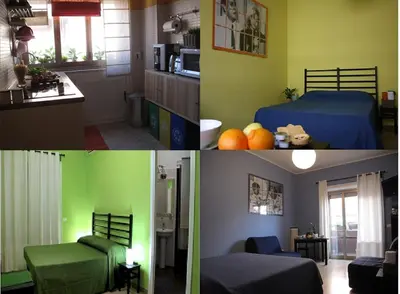 a collage of photos of a bedroom and a living room at Arches Inn in Rome