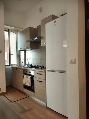 a kitchen with a white refrigerator and a stove at THERESA APARTMENT in Rome