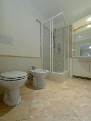 a bathroom with a toilet and a sink and a shower at Polinari Rooms San Pietro Roma in Rome