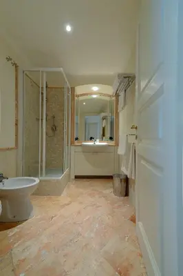 a bathroom with a shower and a sink and a toilet at Polinari Rooms San Pietro Roma in Rome