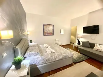 a living room with a couch and a tv at NAVONA SUITE VIOLA in Rome