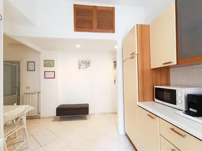 a kitchen with a microwave and a table at LAVINIA VATICAN HOME in Rome