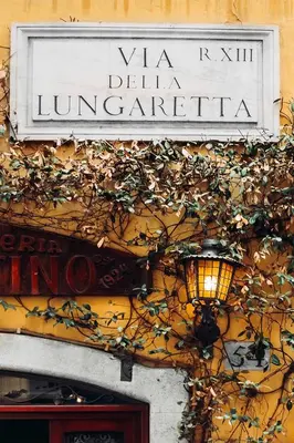 a sign on the side of a building with a lamp at Happy Trastevere in Rome in Rome