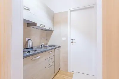 a small kitchen with a sink and a door at Cactus2023 in Rome