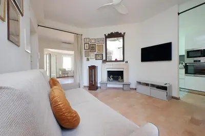 a living room with a white couch and a fireplace at Anita in Rome