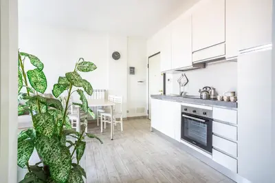 a kitchen with a plant in the middle of a room at Urban Retreat -private parking+terrace in Rome