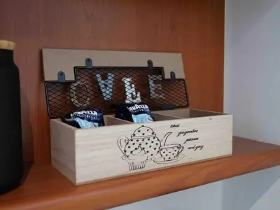 a wooden box sitting on top of a shelf at Window on Rome in Rome