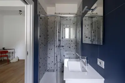 a bathroom with a shower and a white sink at Gianicolense 22 in Rome