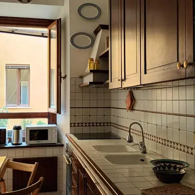 a kitchen with a sink and a microwave at La Casa di Filippo in Rome
