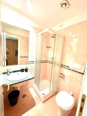a bathroom with a shower and a toilet and a sink at Trevi Romantic Alcova in Rome
