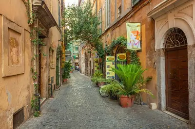 an alley with potted plants on the sides of buildings at Eclectica Living by Navona Square in Rome