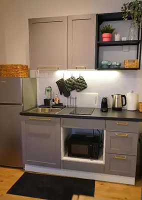 a kitchen with a sink and a microwave at Santo Apartment in Trastevere in Rome